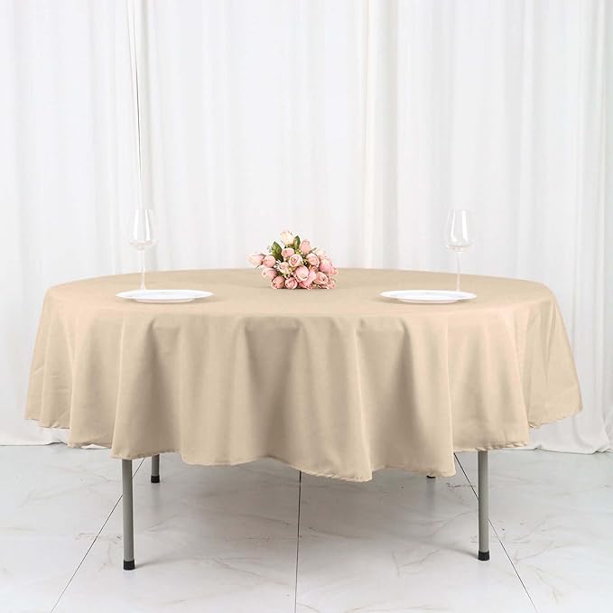 Efavormart Round Tablecloth, 90 Inch Stain & Wrinkle Resistant Washable Table Cloth, Decorative Polyester Fabric Table Cover for Banquet, Wedding, Dining- Nude Beige