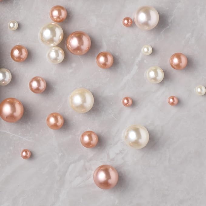 200 Pcs Vase Filler Beads White and Rosegold Pearl Beads for Vase No Hole Pearls for Centerpieces Vases Home Table Party Decor Wedding DIY 8/14/20mm
