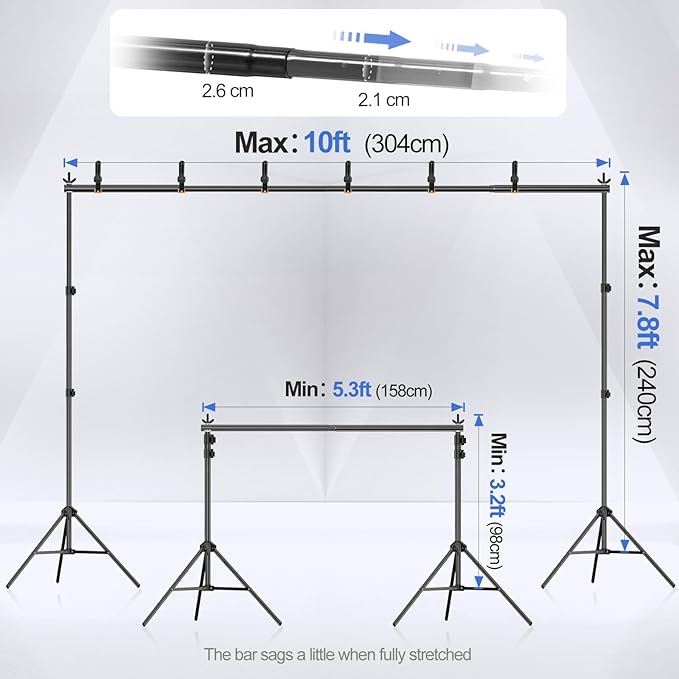 EMART Backdrop Stand 10x7.8ft(WxH) Photo Studio Adjustable Background Stand Support kit with 2 Crossbars, 8 Clamps, 2 Sandbags and Carry Bag for Parties, Events Decoration, Wedding, Photography
