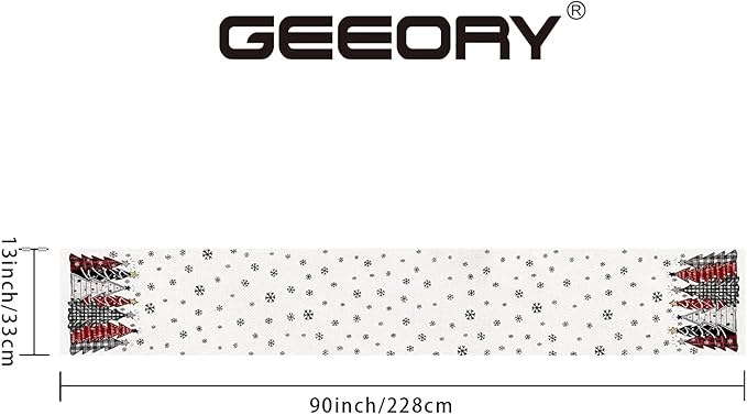 GEEORY Christmas Table Runner 13x90 Inch, Xmas Tees Snowflakes Holiday Decorative Farmhouse Table Decoration for Kitchen Dinning, Indoor Outdoor Dinner Party Decor ((Red & Black) GT165-90