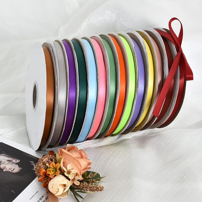 TONIFUL 3/8 Inch x 100yds Orange Satin Ribbon Thin Solid Fabric Ribbons for Gift Wrapping Floral Balloons Craft Sewing Party Wedding Popsicles Decoration Valentine's Day Bouquet Thanksgiving