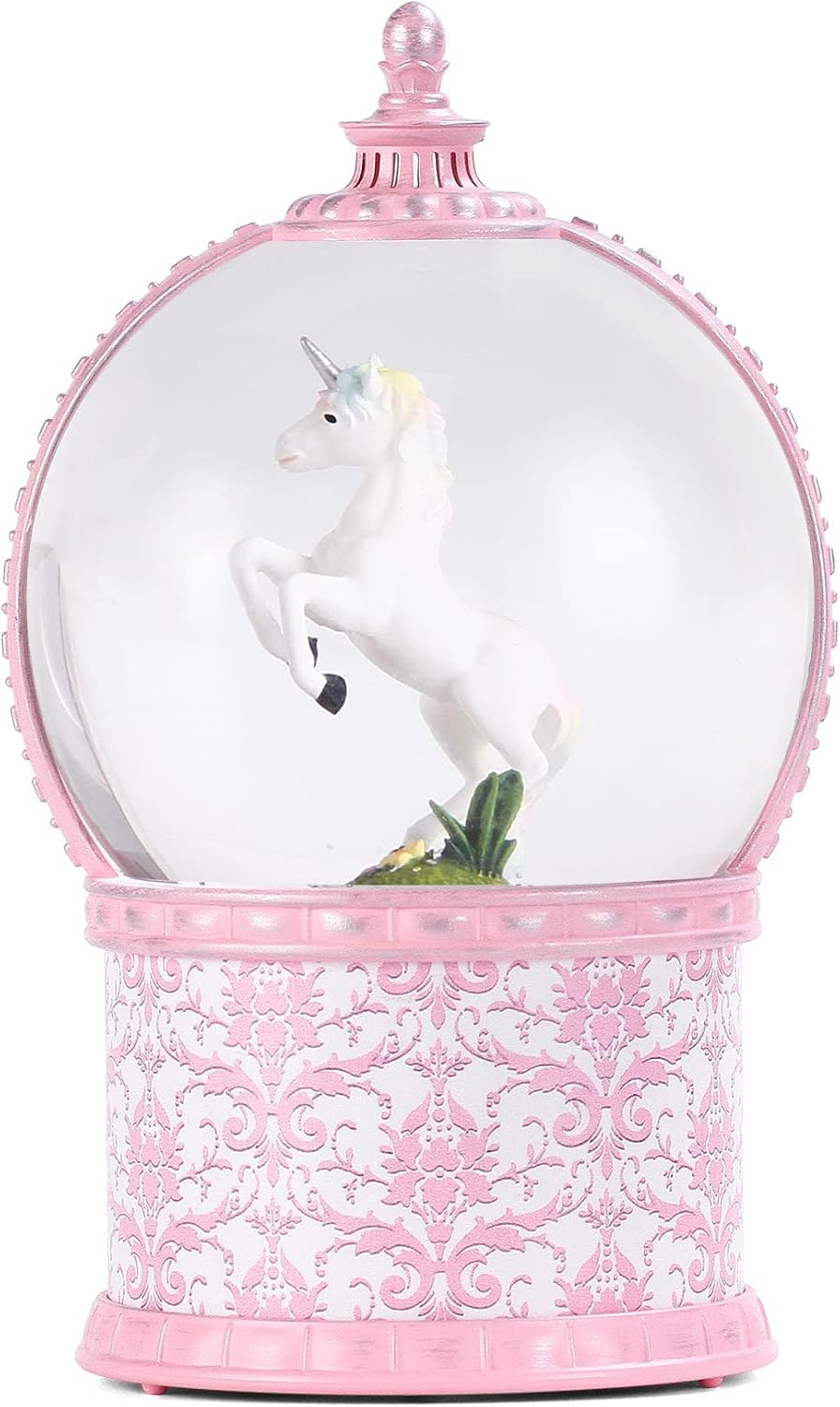 Unicorn Musical Snow Globe, 7.1 Inch Lighted Christmas Snow Globes with Swirling Glitter, Battery Operated & USB Powered Music Box Valentines Day Gifts for Girls, Women