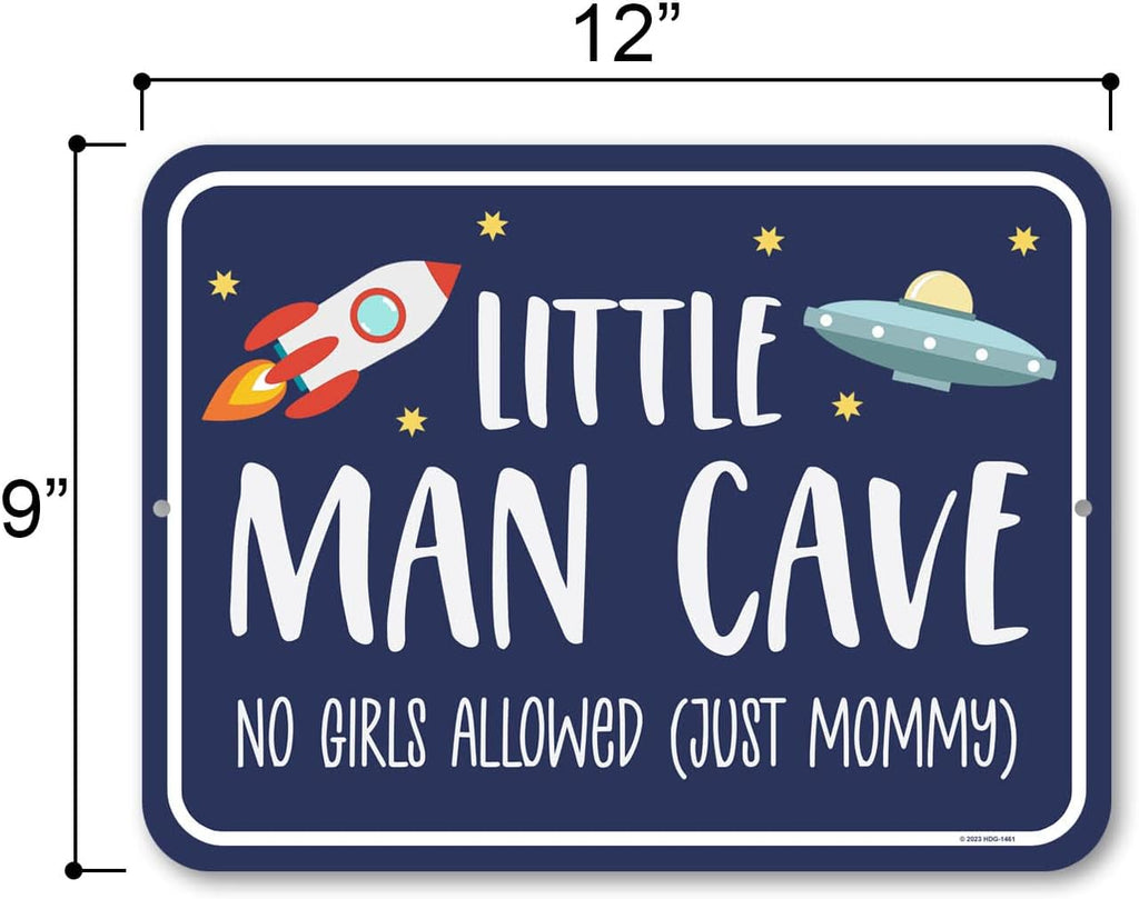Honey Dew Gifts Little Man Cave 'No Girls Allowed, Just Mommy' 9x12 inch Tin Bedroom Sign, Housewarming Gift, Baby Boy Room Decor, Playroom Decor, HDG-1461