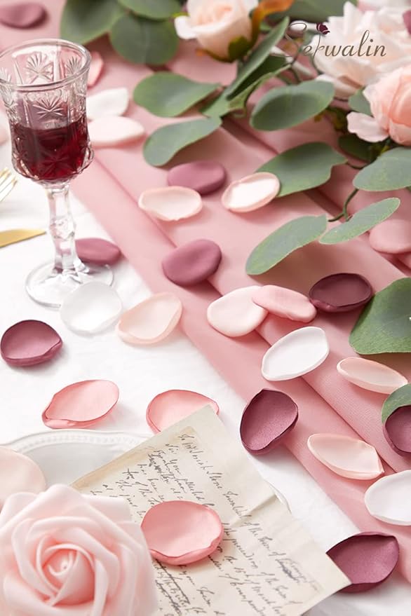 Serwalin 300Pcs Silk Pink Rose Petals Artificial Flower Petals for Wedding, Peach Pink Petals Bulk for Anniversary Decor,Party Romantic Decorations Table or Wedding Cake Decor(5 Color Mixes)