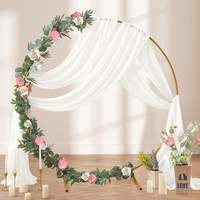Ivory Wedding Arch Draping Fabric 2 Panels 29" x 20 FT White Drapes for Backdrop Sheer Curtains Wedding Drapes for Romantic Bridal Baby Shower Ceremony Birthday Party Fall Outdoor Events