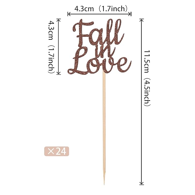 24 PCS Fall in Love Cupcake Toppers Glitter Fall Theme Party Cupcake Picks Bridal Shower Cupcake Decorations for Autumn Wedding Engagement Anniversary Birthday Party Cake Decorations Supplies Brown