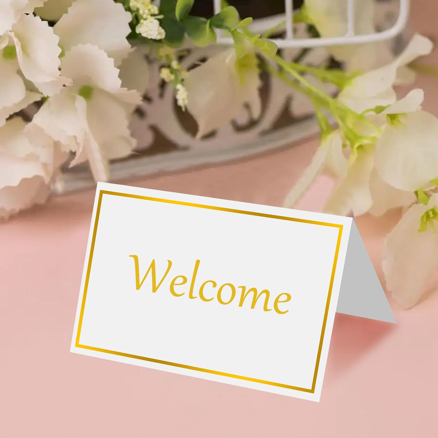 Place Cards 50Pcs Small Table Card with Gold Foil Border 2" x 3.5" Tent Name Cards for Table Setting Wedding Placecards for Table,Wedding, Dinner Parties