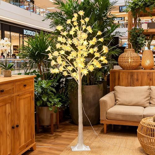 5ft white flower tree with lights,lighted flower tree on a desk or shelf