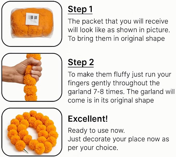 Marigold Garlands for Decorations - Wedding, Halloween, Day of The Dead Pack of 5 - Indian Decor for Pooja, Flower Garland for Decoration (4 to 4.5 Ft) Hashcart®
