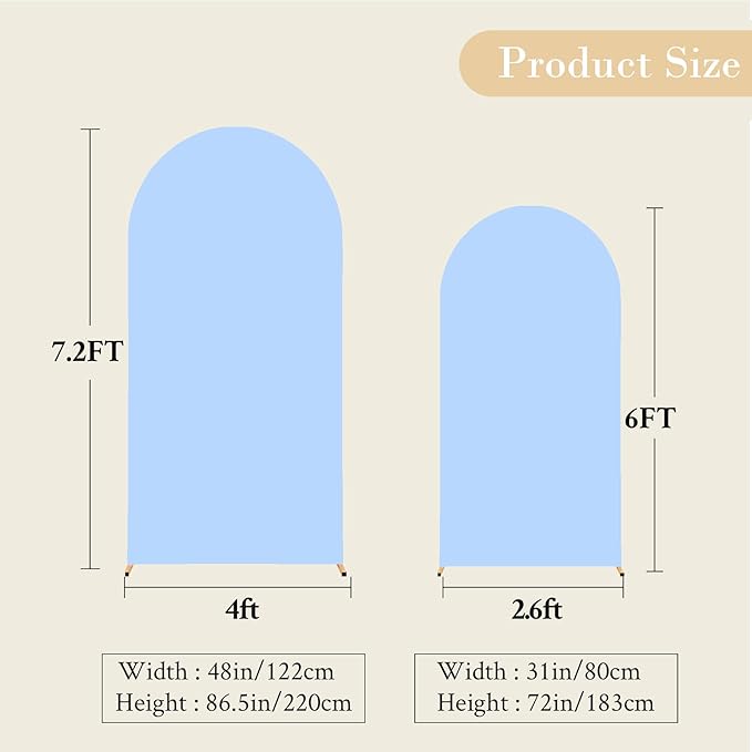 7.2FT 6FT Arch Backdrop Cover for Wedding, Set of 2 Stretchy Spandex Fitted Arch Stand Cover for Baby Shower, Birthday Party Decor, Chiara Backdrop Cover with Double-Sided Design(White, Blue)