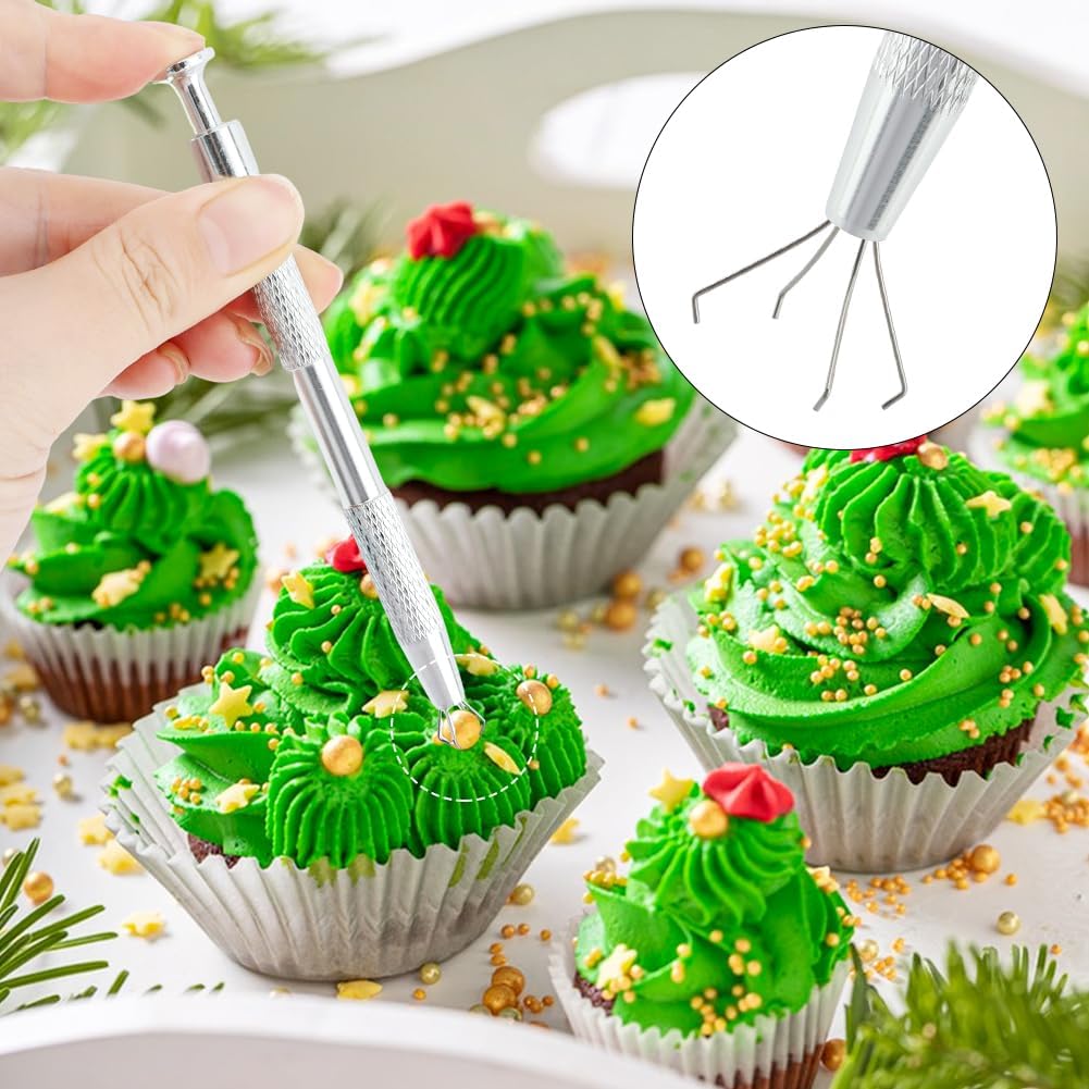 4pcs Sprinkles Tools for Cake Decorating, 4 Claw Sprinkle Pen Pearl Grabber Cakes Tweezers Pearl Sprinkle Spoon with Shovel Head Spoon for Cakes Ice Cream Baking