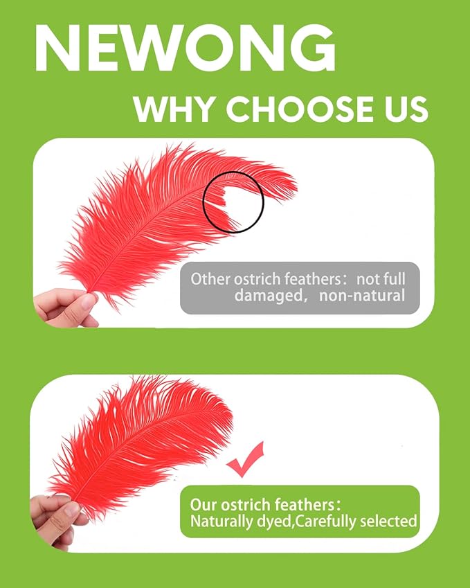 NEWONG 30pcs red Ostrich Feathers Natural Bulk 8-10inch(20-25cm) Vase Craft Wedding Home Party Centerpieces Christmas Day Decoration