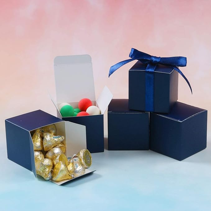 COTOPHER 25pcs Wedding Favor Boxes, Paper Gift Boxes 3x3x3 Inches Small Gift Boxes with Ribbons Small Boxes for Gifts, Crafting, Cupcake, Candy, Bridesmaid Proposal Boxes