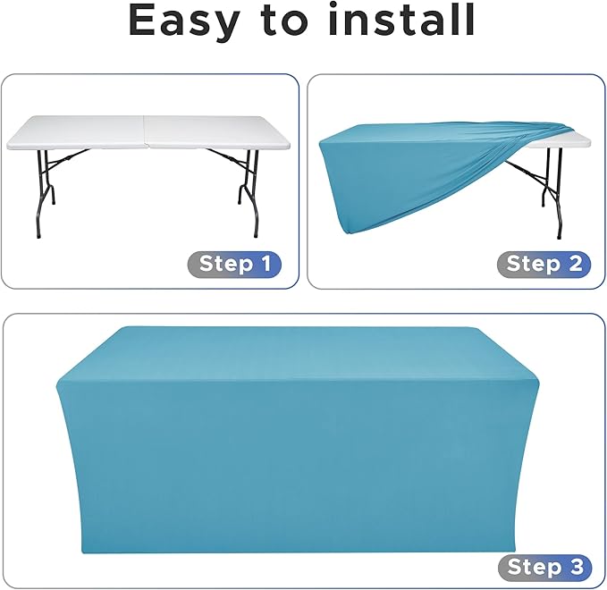 Nasitos Fitted Table Covers Stretch Spandex - 72 x 30 Inch - 2 Pack Turquoise Rectangle Table Clothes for 6 Foot Folding Tables, Wrinkle Resistant Tablecloths for Parties, Trade Show, Birthday