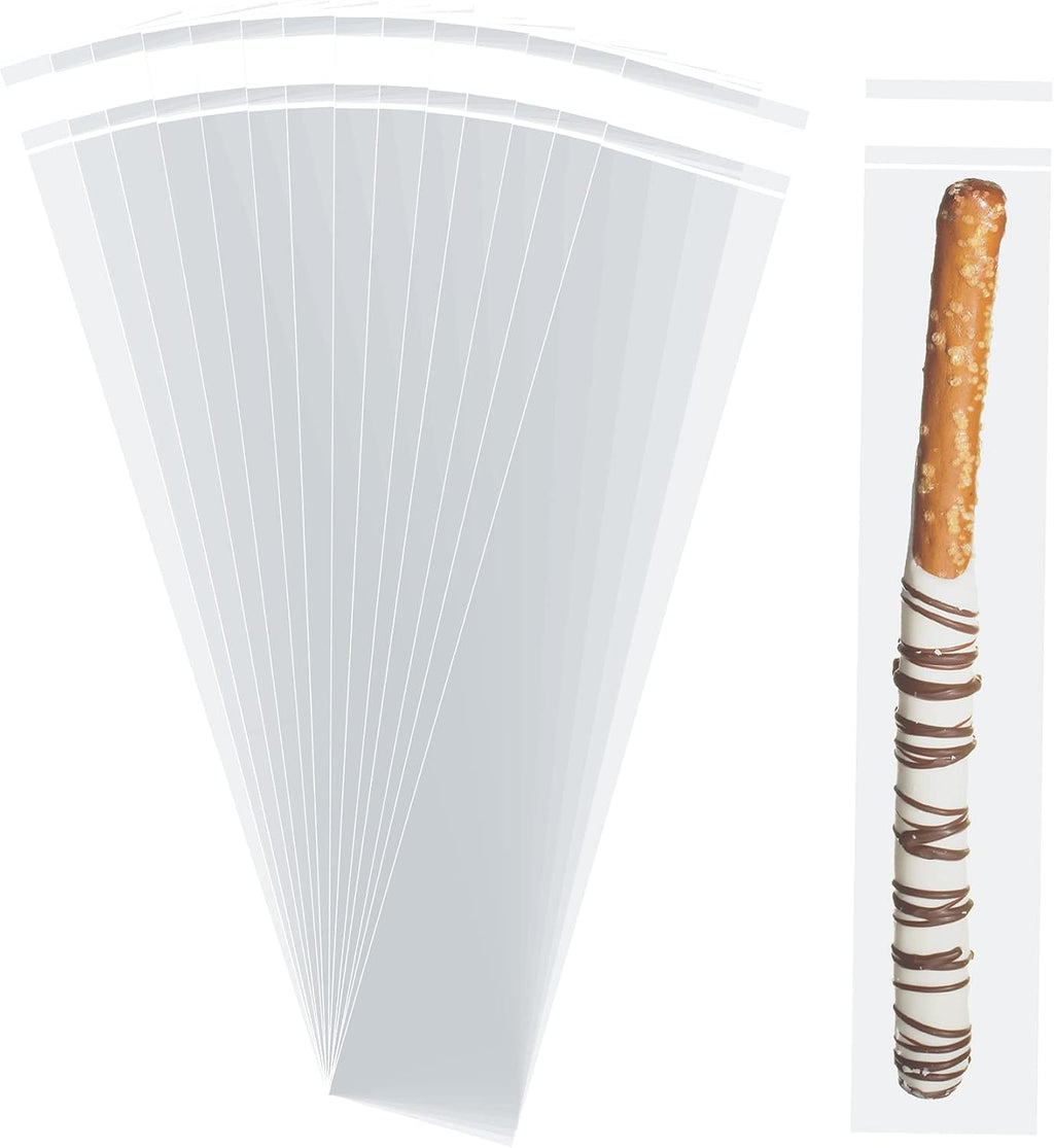 Morepack Self Sealing Cellophane Bags,2x10 Inches 100 Pcs Clear Pretzel Rod Bags, Resealable Bag for Packaging ICY Candy Popsicle