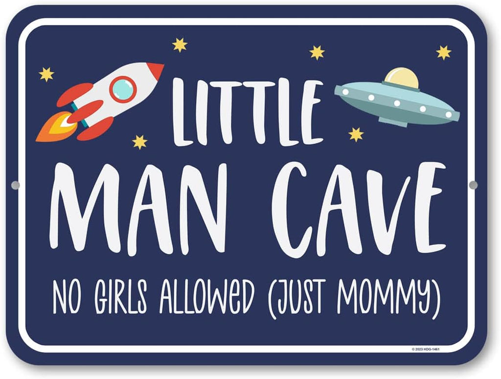 Honey Dew Gifts Little Man Cave 'No Girls Allowed, Just Mommy' 9x12 inch Tin Bedroom Sign, Housewarming Gift, Baby Boy Room Decor, Playroom Decor, HDG-1461