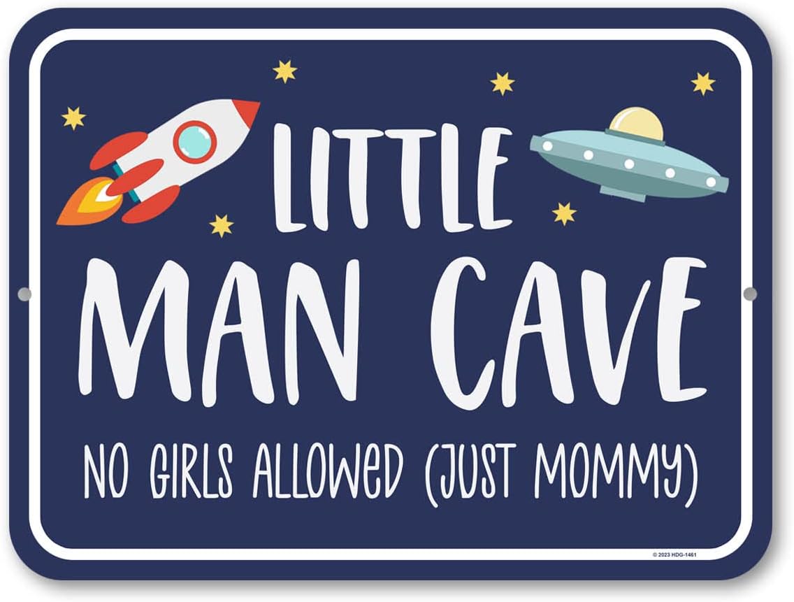 Honey Dew Gifts Little Man Cave 'No Girls Allowed, Just Mommy' 9x12 inch Tin Bedroom Sign, Housewarming Gift, Baby Boy Room Decor, Playroom Decor, HDG-1461