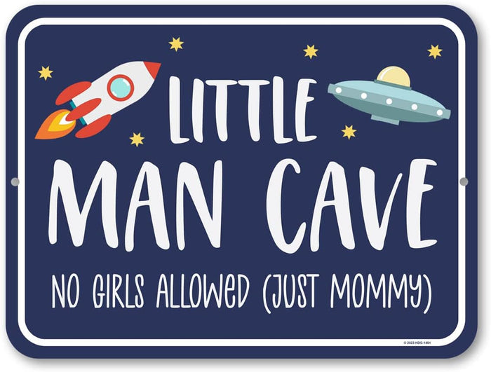Honey Dew Gifts Little Man Cave 'No Girls Allowed, Just Mommy' 9x12 inch Tin Bedroom Sign, Housewarming Gift, Baby Boy Room Decor, Playroom Decor, HDG-1461