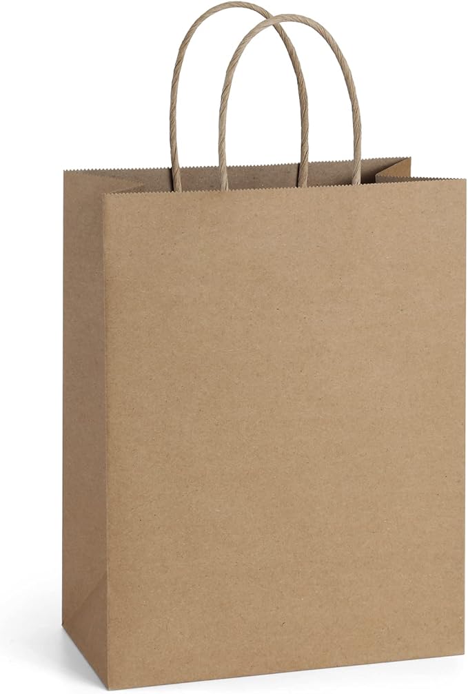 BagDream 50Pcs Gift Bags 8x4.25x10.5 Kraft Paper Gift Bags with Handles Bulk, for Shopping, Retail, Merchandise, Party Favor, Wedding, Birthday Brown Paper Sacks