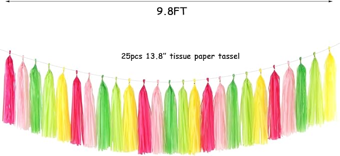 Hawaiian-Themed Pool Party-Decorations Tassel Garland - 25pcs Tropical Jungle Aloha Birthday Streamers,Pink Rose Yellow Green Summer Beach Baby Shower Tassels Banner Backdrop Decor Panduola