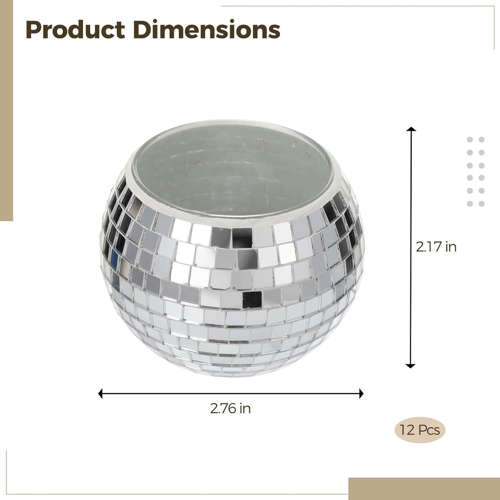 12 Pcs Disco Ball Candle Holders, Glass Mirror Reflective Vases, Sparkle Glow Modern Centerpieces Decor for Parties, Weddings, Home, 2.76 x 2.17 in