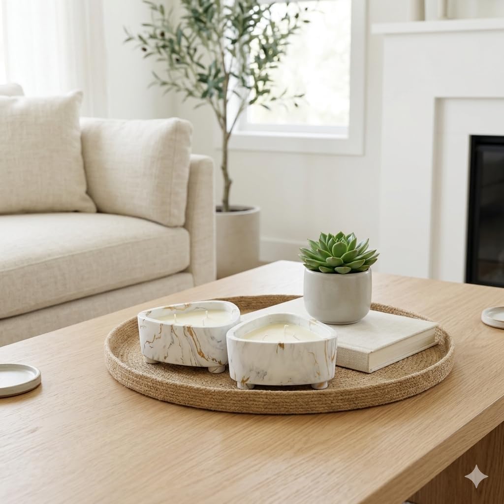 Floral Scented Triangular Ceramic Candle Bowl - 15 Oz, White & Gold, Reusable by Aria Home