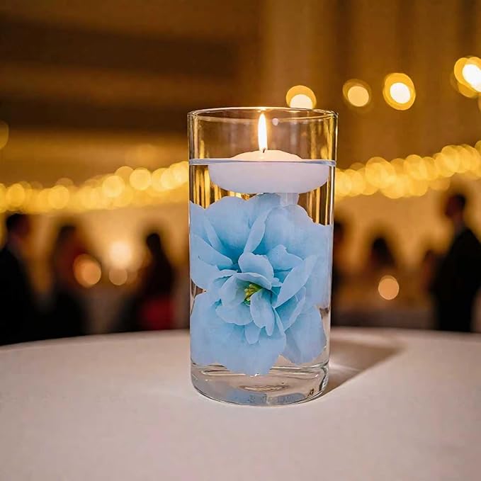 24 Pcs Floating Candles for Centerpieces and Floating Flowers Vase Fillers for Centerpieces Artificial Blue Flowers for Wedding Party Home Table Decoration