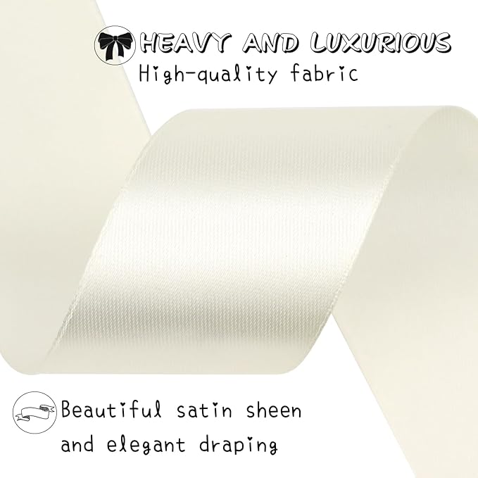 Rice White Solid Satin Ribbon 1-1/2 Inch 50 Yards Solid Polyester Fabric Ribbon for Gift Wrapping Wedding Christmas Baby Shower Birthday Party Decoration Handmade Immortal Flower Craft