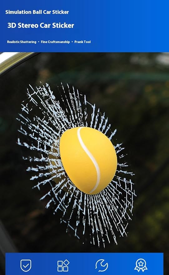 Car 3D elf Ball car Sticker, car Window Funny Creative Decorative Sticker(18cmx18cmx3cm) (Yellow Tennis Ball)