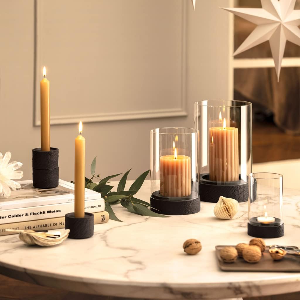Villeroy & Boch - Manufacture Rock Home Hurricane lamp Size M, 12 x 12 x 19.5 cm, Black