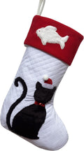 Cat Christmas Stockings Dual-Layer with 3D Black Kitty and White Fish, 20 inch Large Pet Animal Cats Xmas Stockings for Christmas Family Decorations (Black Cat)