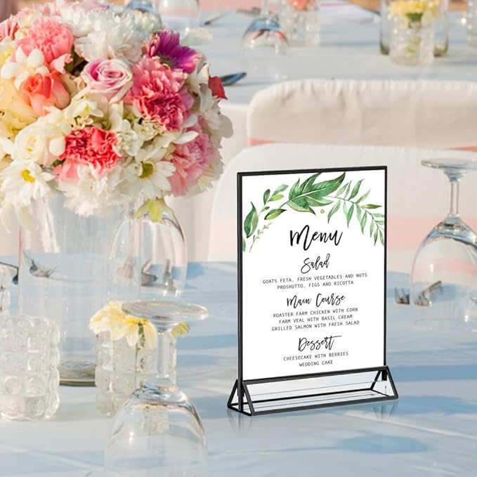 5" x 7" Black Acrylic Sign Holders, 12PCS Wedding Table Numbers Sign Holder, Double Sided Acrylic Black Frame Sign Holders Display Stand for Wedding Table Numbers, Restaurant Sign, Menu, Photo