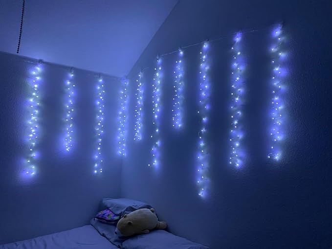 300LED Fairy Curtain Lights, 9.8x9.8Ft Warm White USB Plug in 8 Modes & Timer Christmas String Hanging Lights with Remote for Bedroom Indoor Outdoor Weddings Party Wall Decorations(White)