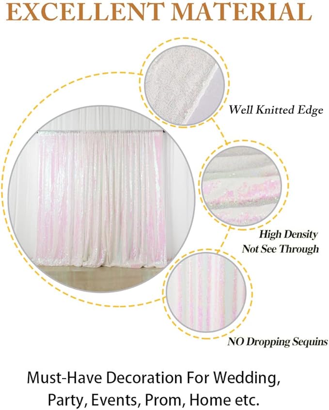 ShinyBeauty 7FTX7FT Iridescent White Sequin Backdrop | Glitter Wedding Photo Booth Background | Sparkly Shimmer Baby Shower Decor | No Dropping Sequins | Dense Backdrops Design
