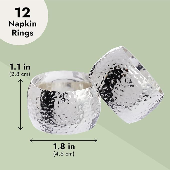 Farmlyn Creek Silver Napkin Rings Set of 12-1.8 in Round Polished Zinc, Bulk Napkin Ring Holders for Cloth & Paper - Table Decor for Weddings & Parties
