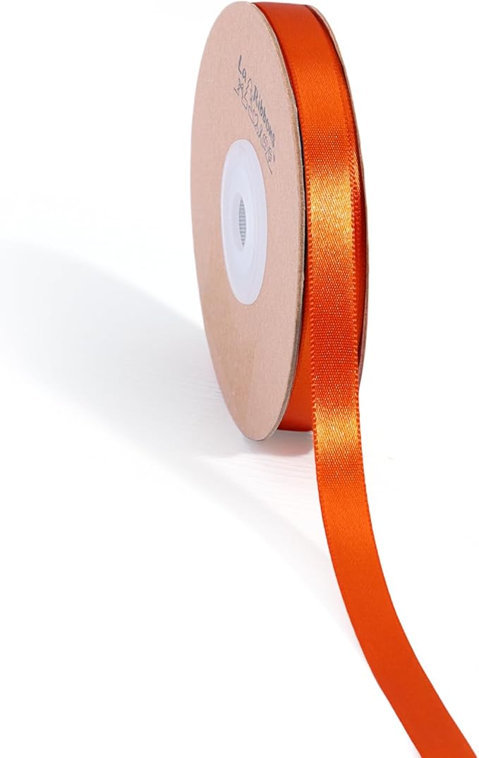 LaRibbons Orange Ribbon 3/8 Inch 25 Yards Luxury Double Faced Russet Orange Silk Ribbon for Flower Bouquet Crafts Gift Wrapping Wedding Party Decoration