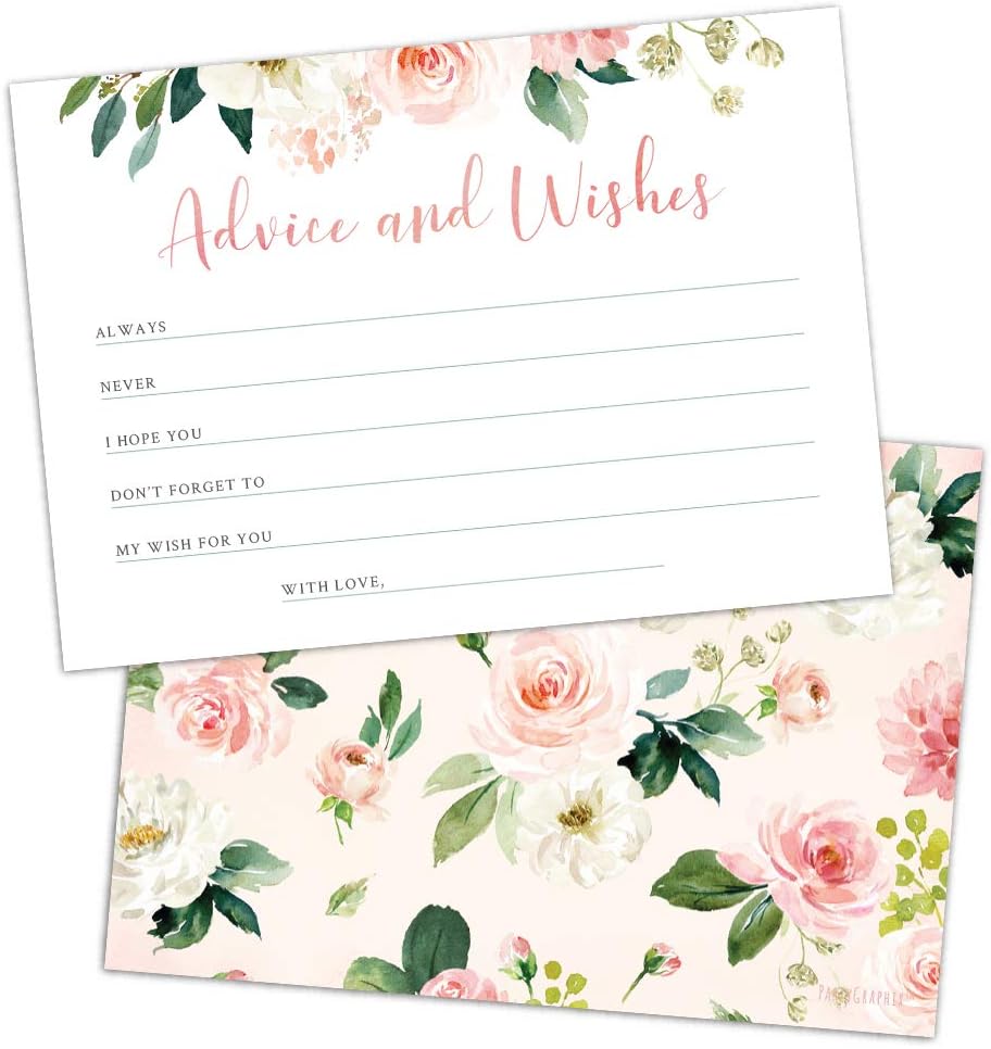 Set of 50 Advice and Wishes Cards - Double Sided Floral Cards, Perfect for the Bride and Groom, Baby Shower, Bridal Shower, Wedding Shower, Graduation Party, Retirement Party, Anniversary