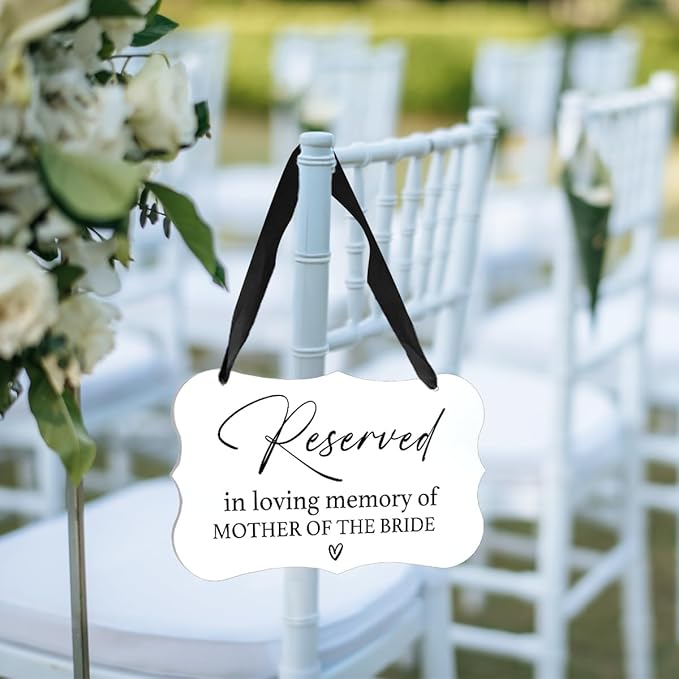 Acrylic Wedding Sign, Ring Bearer Sign, Reserved Seating Signs, for Mother of The Bride, Rustic Wedding Decor Signs, Acrylic Wall Art With Ribbon for Chairs Weddings Decor and Event Party (White)