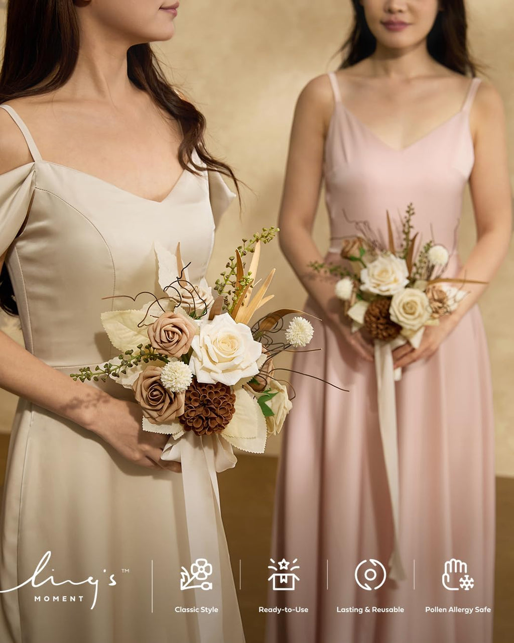 Ling's moment Artificial Flowers 50Pcs Ivory Roses Decor w/Stems,3" DIY Foam Floral for Wedding Bouquet/Centerpieces, Outdoors Party Backdrop, Room/Table, and Garden/Pot Decorations