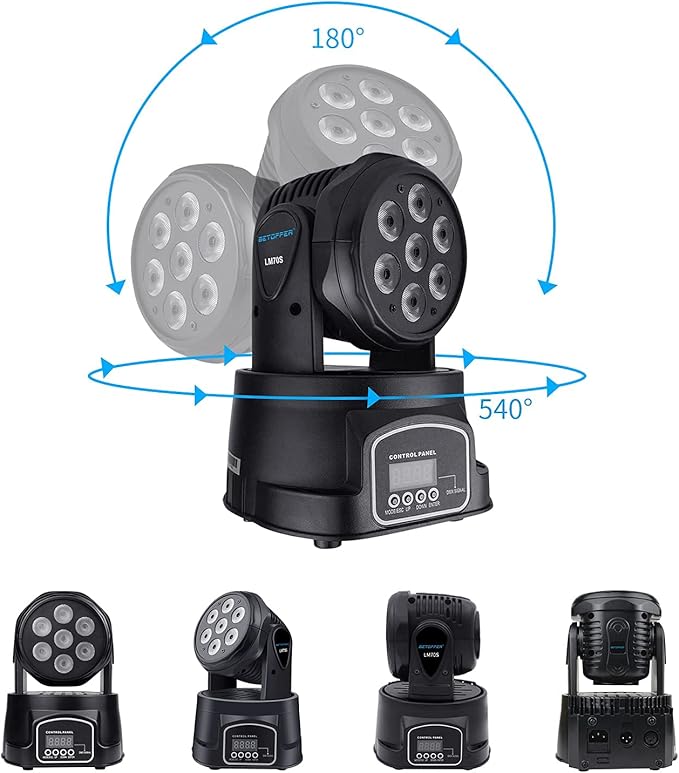 BETOPPER DJ Lights Moving Head, 7x8W RGBW Sound Activated/DMX Lighting, Moving Head Lights for Stage, Party, Live, DJ, Bar, Disco Lighting (2 Packs)