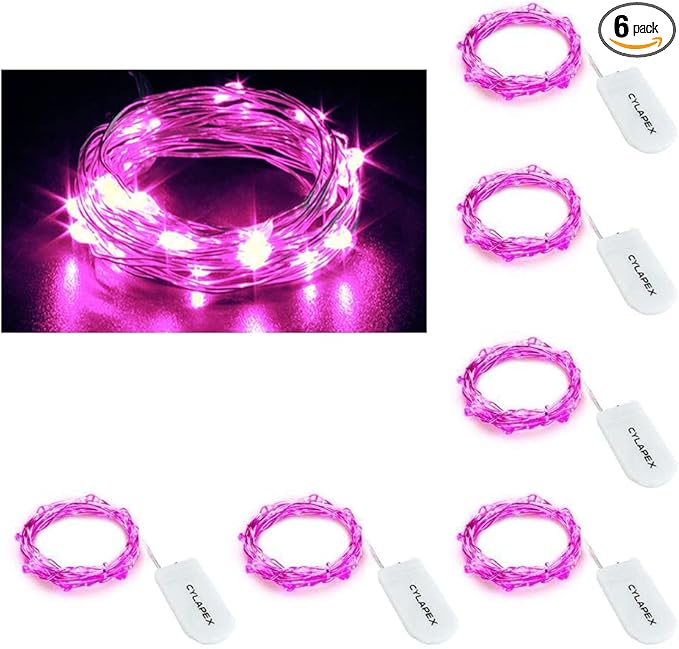 CYLAPEX 6 Pack Pink Fairy Lights String Battery Operated Fairy Lights Firefly Lights LED Starry String Lights 3.3ft 20 LEDs Silvery Copper Wire for Christmas DIY Decoration Costume Wedding Party