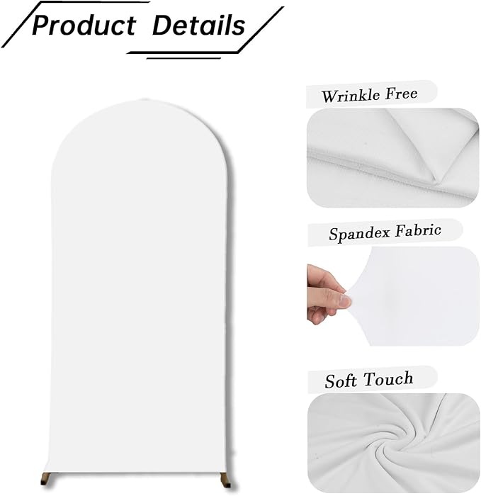 bricia Wedding Arch Backdrop Stand Cover, 6.6FT Double Sided Stretchy Arch Cover Fitted Wedding Birthday Party Banquet Decoration (White 79.2''Lx39.6''W)