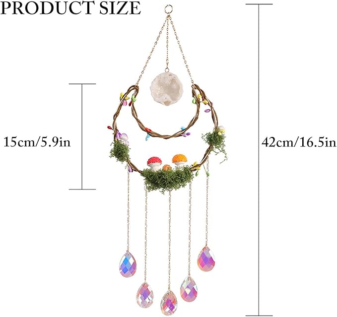 TUOKING Crystal Suncatchers for Window Hanging Mushroom Colorful Crystals Prism Pendant Sun Catchers Rainbow Maker Ornament Gift Home Garden Decoration