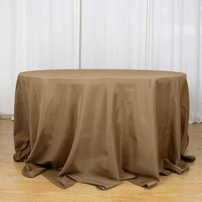 Efavormart Round Tablecloth, 132 Inch Stain & Wrinkle Resistant Washable Table Cloth, Decorative Polyester Fabric Table Cover for Banquet, Wedding, Dining- Taupe