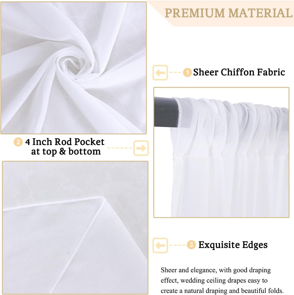 modfuns ceiling drapes for parties white sheer chiffon, side view