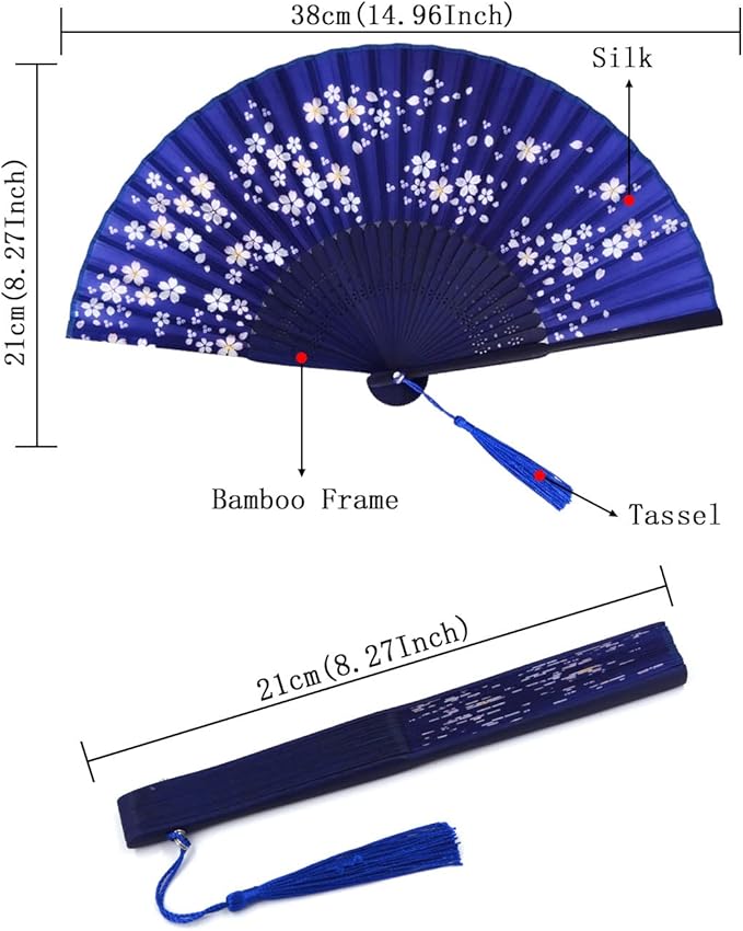 Amajiji Folding Hand Fan for Women, Chinese Japanese Vintage Style Bamboo Silk Hand Held Folding Fans for Party Wedding Dancing Decoration Gift Performance (AM-17)