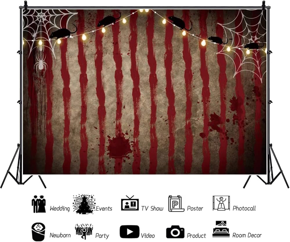 10x7ft Halloween Circus Backdrop Horror Scary Bloody Circus Tent Rat Spider W...