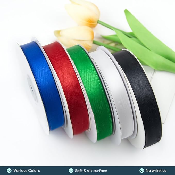 KMER LIFE 5/8" Wide x 50 Yards Black Single Faced Polyester Satin Ribbon, Black Satin Ribbon Perfect for Wedding Decor, Wreath, Crafts, Gift Wrapping & Other Projects (Black)