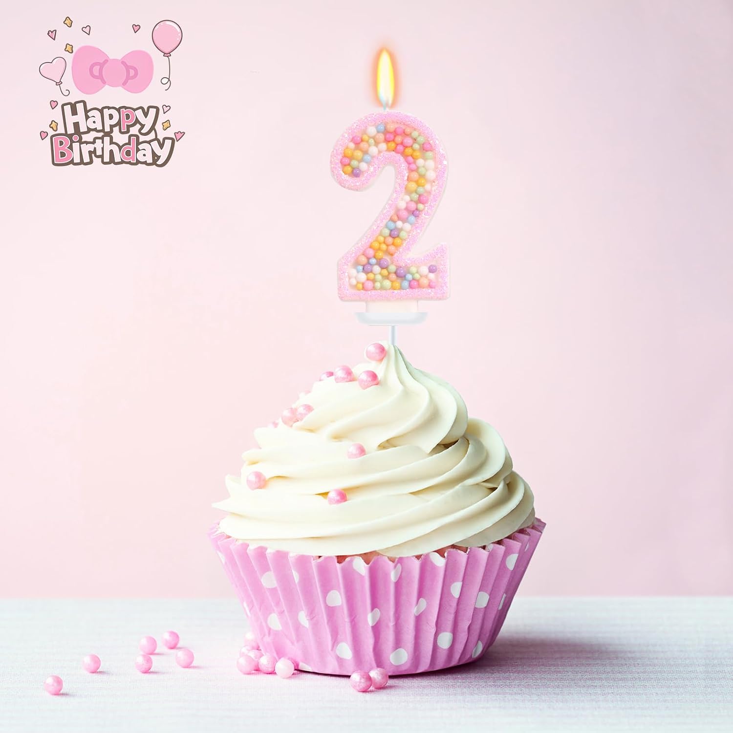 Pink Birthday Candles - Number 2 Candle, Colorful Macaron Candles, 2 Cake Topper, Pink Birthday Decorations for Girl, Sweet Theme Birthday Party Supplies