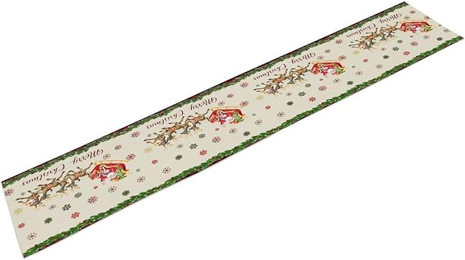 Christmas Table Runner,Xmas Deer Cute Santa Claus Red Plaid Pattern Printed Tablecloth Burlap for Hotel Indoors Outdoor Dining Room Kitchen Home Decor,W13X L80 in